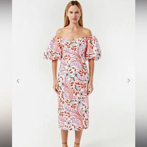 RHODE Off-Shoulder Midi Dress in Multi Floral Print NWOT